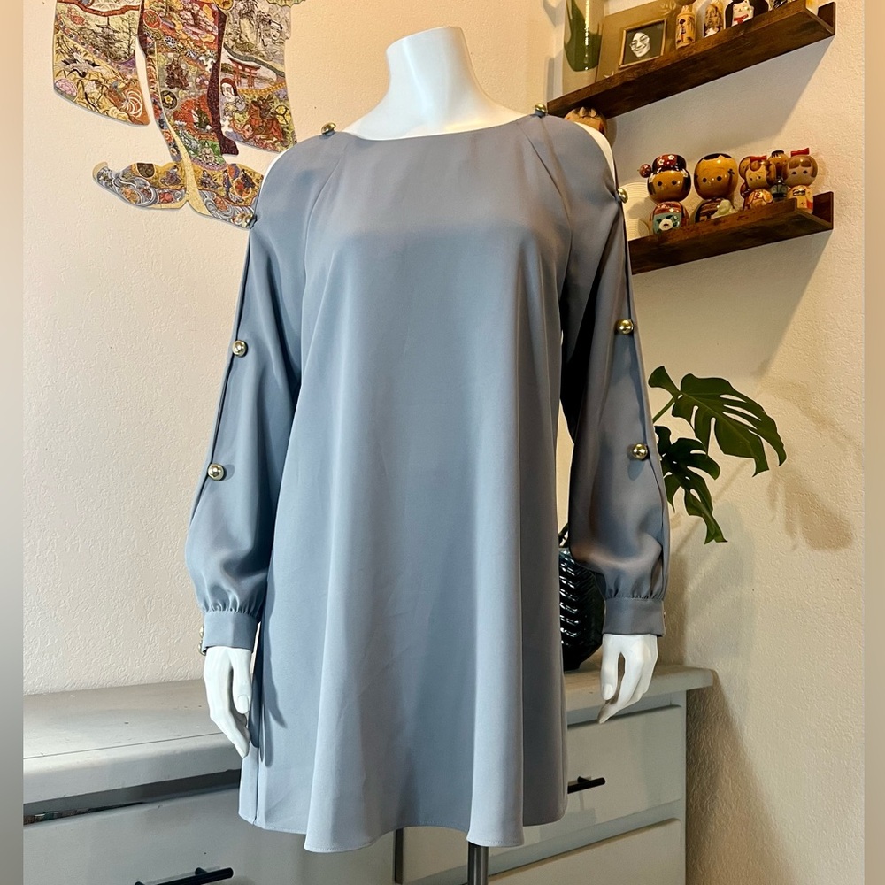 Elegant Dress with Button Arm Accents Amanda Uprichard